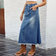 European And American Washed Frayed Hem Blue Denim Midi Skirt - EX-STOCK Canada