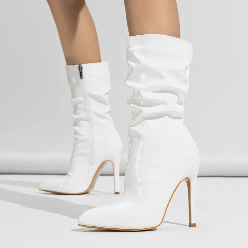 Patent Leather High Heel Pointed Stiletto Heel Pile Style Boots - EX-STOCK Canada