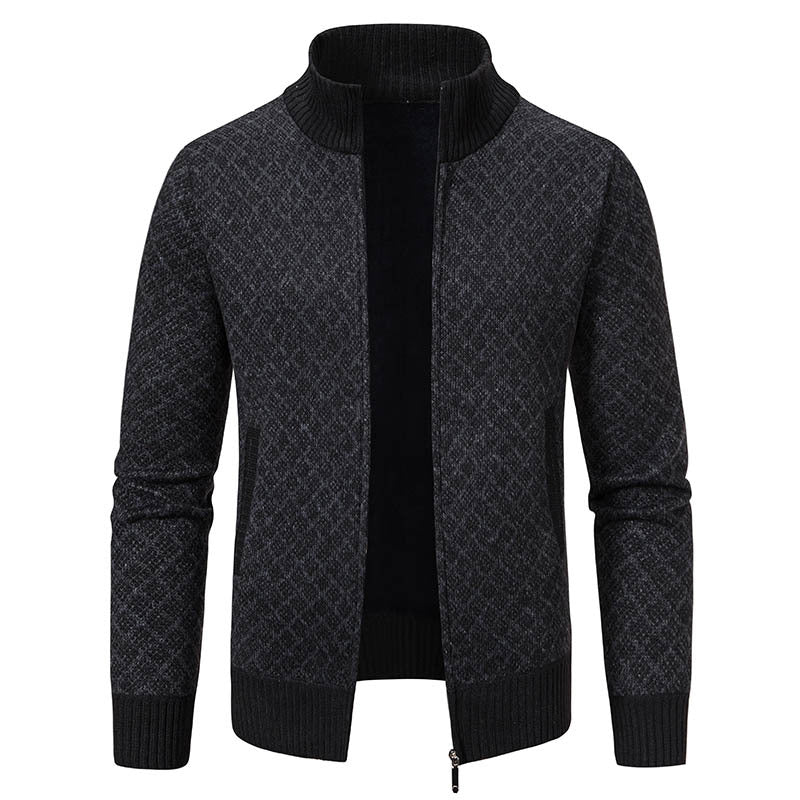 Thickened Plaid Print Jacket Cardigan Fashion Slim Fit Zipper Stand Collar Sweater Winter Men's Casual Long Sleeve Knitted Top Clothing EX-STOCK Canada 