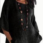 Women Fashion Casual blouse top 3/4 Sleeve Round Neck Blouses Summer Loose linen Tops Streetwear - EX-STOCK CANADA