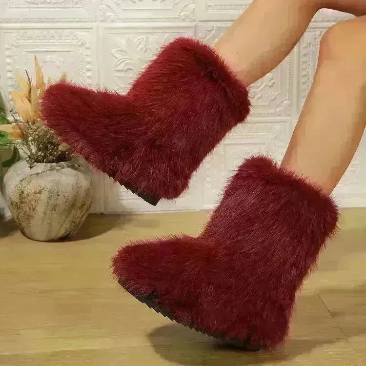 Fashion Long Plush Snow Boots Winter Warm Mid-tube Furry Cotton Shoes For Women Short Boot - EX-STOCK CANADA