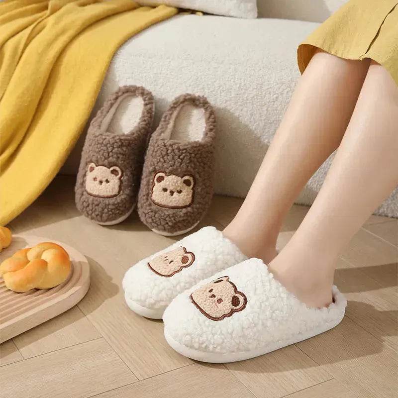 Cute Cartoon Bear Slippers For Couples Winter Warm Non-slip Floor Bedroom Slipper Home Men And Women House Shoes - EX-STOCK Canada