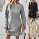 Casual Fashion Plain Round neck Long Sleeve Cashmere Mini Jumper Dress - EX-STOCK Canada