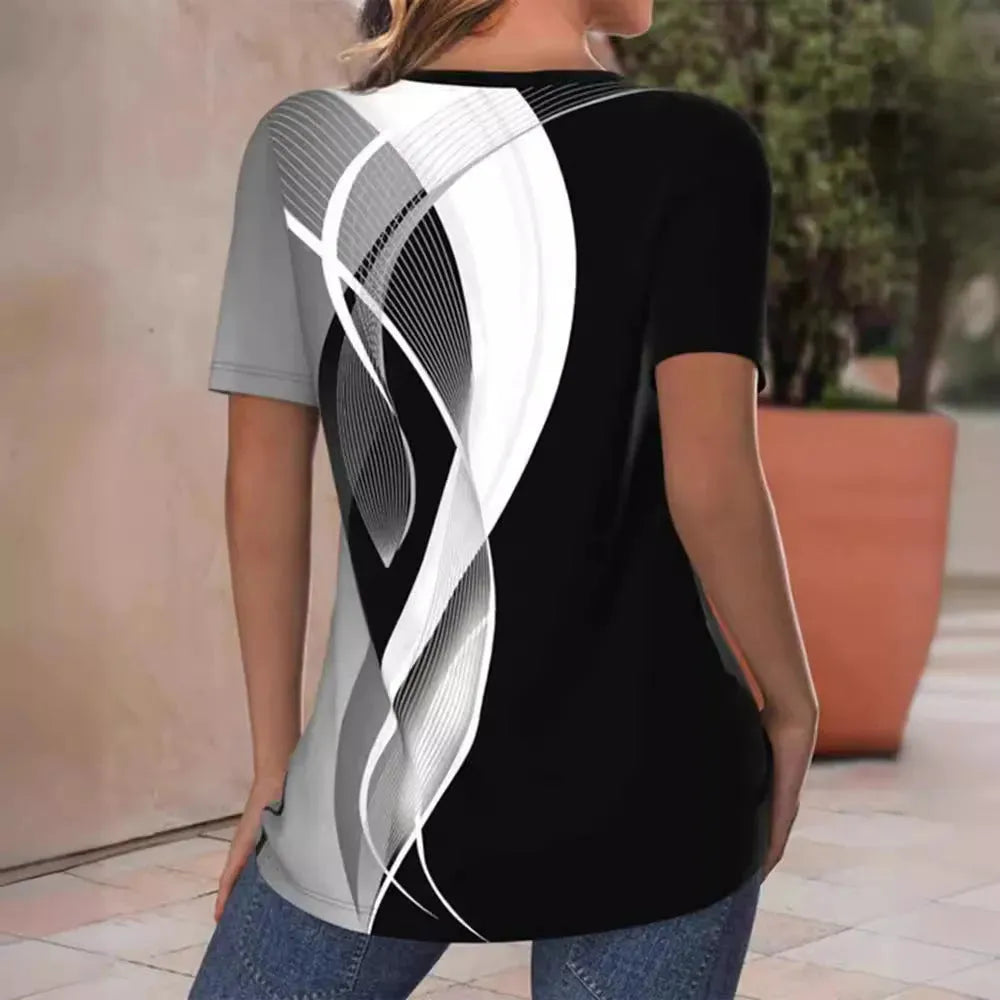 Fashion Printed V-neck Short-sleeved tunic Top For Women - EX-STOCK CANADA