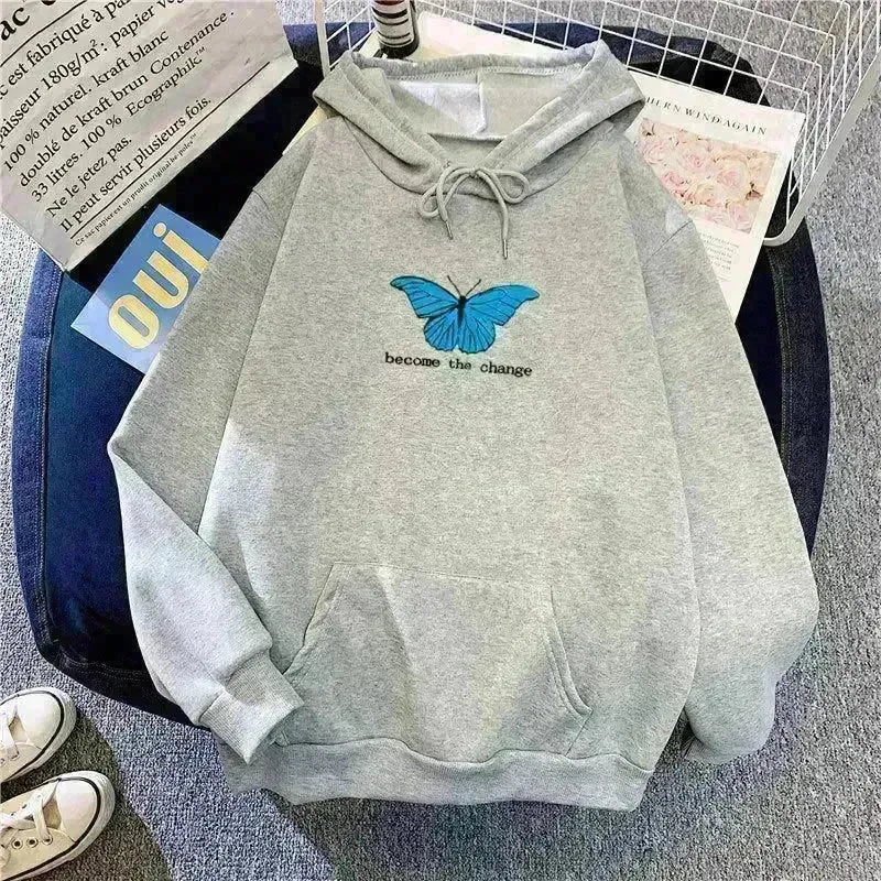 Women Single Butterfly Autumn And Winter Loose Hoodie Pullover sweatshirt - EX-STOCK CANADA