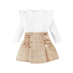 Newborn baby girl Cross-border Sunken Stripe Long Sleeve Classic Style Plaid Short Skirt Two-piece Set for baby girl - EX-STOCK Canada