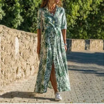 Stripe Shirt Women's Dress Spring Summer Chiffon V-neck Sexy Maxi Dresses Sexy Elegant Casual Girl Lace Women Long Sleeve - EX-STOCK CANADA