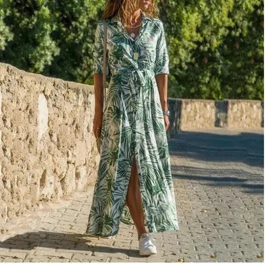 Stripe Shirt Women's Dress Spring Summer Chiffon V-neck Sexy Maxi Dresses Sexy Elegant Casual Girl Lace Women Long Sleeve - EX-STOCK CANADA