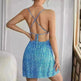 Women Fashion Printed Casual Spaghetti Strap Backless Mini Skater Dress - EX-STOCK CANADA