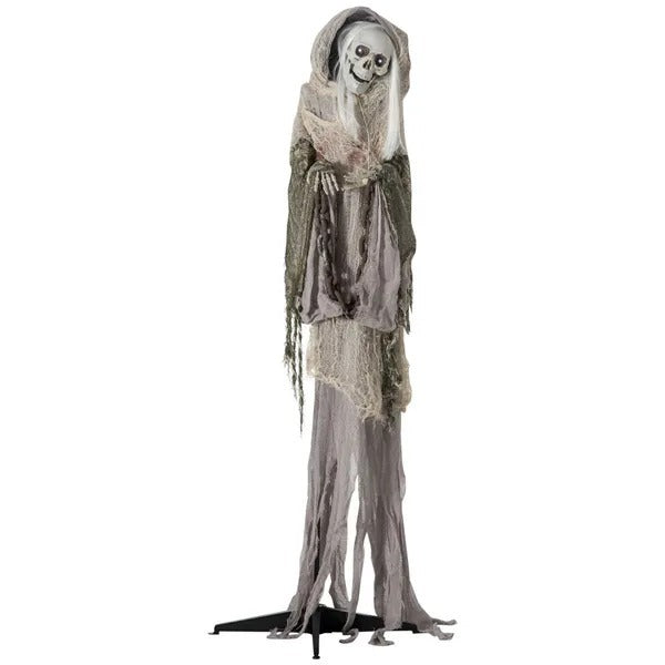 6ft Life Size Outdoor Halloween Decoration Skeleton Witch, Animated Prop With Light Up Eyes, Spooky Sound EX-STOCK Canada 