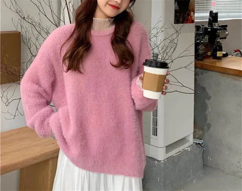 Autumn Winter Mink-like Wool Thick Plush Pullover Sweater for Women - EX-STOCK Canada