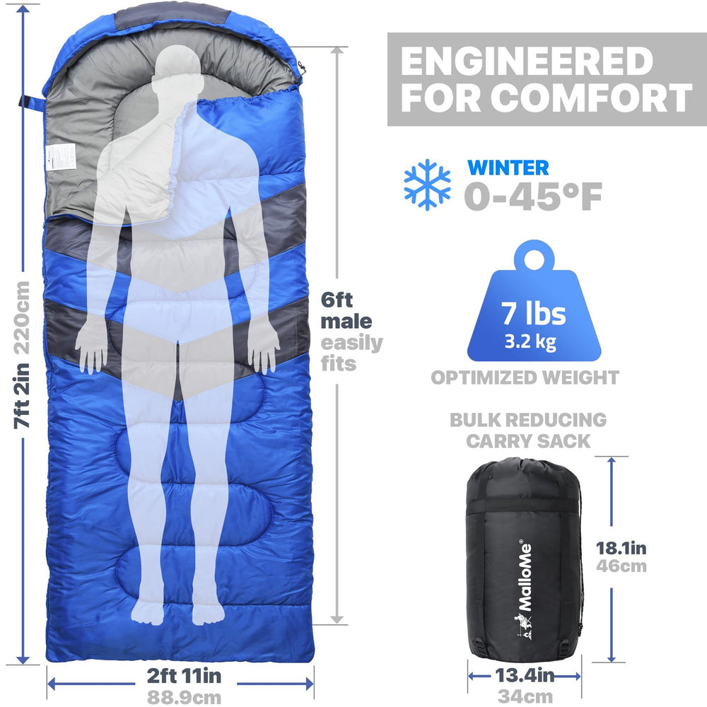 Hooded Outdoor Sleeping Bag – Blue, Green & Black