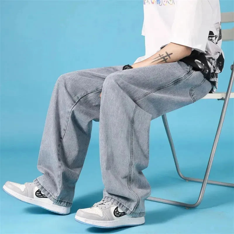 Straight Loose Jeans Men Casual Trousers Hip Hop Cargo Denim Pants With Zipper - EX-STOCK CANADA