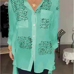 Letter Print Long Sleeve Shirt Fashion Commuter Style Lapel Shirt Women's Clothing - EX-STOCK CANADA