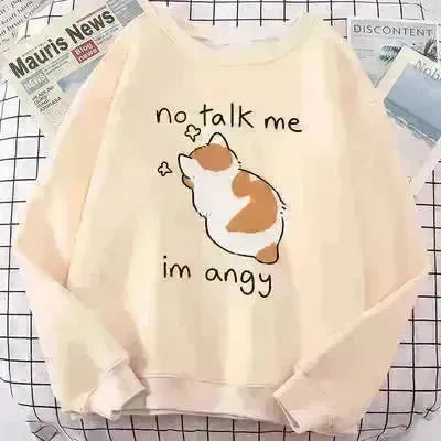 Women Chic Casual No Flattering Cat Print Crew Neck Sweatshirt - EX-STOCK CANADA