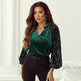 Elegant Fashion Sequined Long sleeve Suede V-neck Blouse top  women - EX-STOCK CANADA