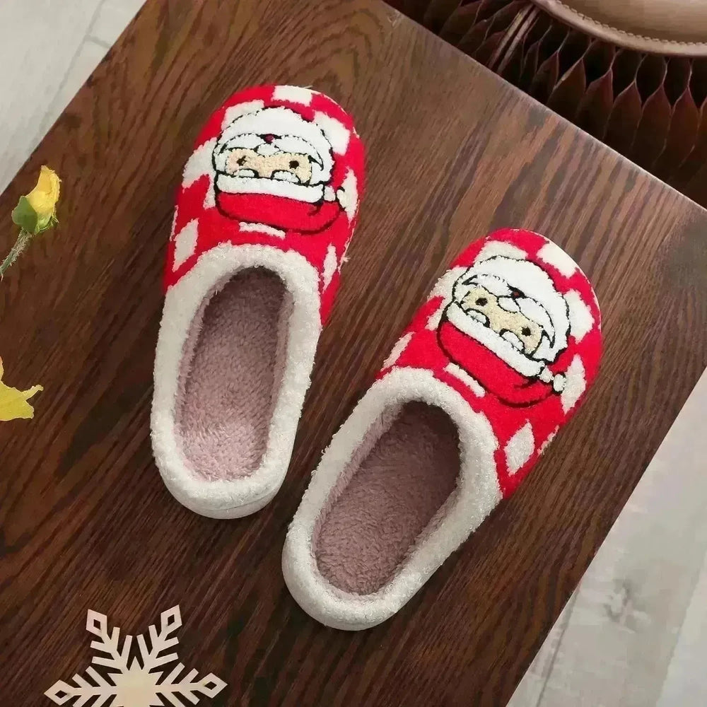 New Christmas Plaid Santa Claus Slippers Winter Indoor Non-slip Floor Bedroom Fuzzy House Shoes For Women Home Slipper - EX-STOCK CANADA