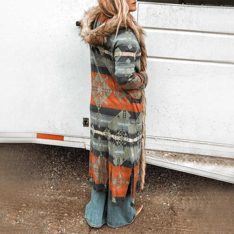 Winter Fur Collar Long Sleeve Printed Coat | EX-STOCK product gallery photo 9