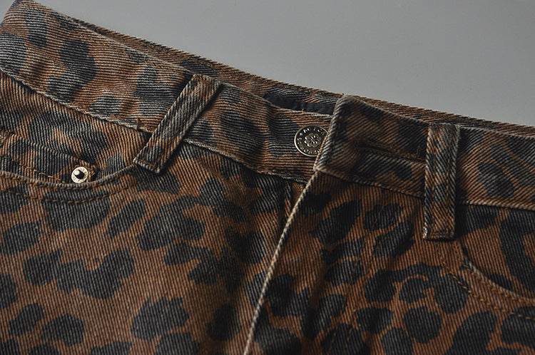 Leopard Print Mini Denim Skirt Women's High Waist Pencil Skirt - EX-STOCK Canada