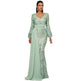 Long Sleeve Sexy Long Sequined V-neck Banquet Ribbon Evening Dress - EX-STOCK CANADA