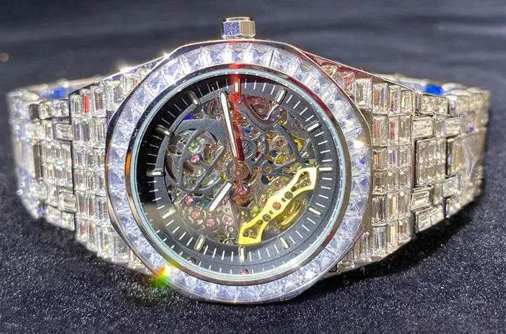 Hip Hop Full Square Diamond Luminous Hollow Mechanical Watch - EX-STOCK Canada