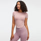 Rib Sports Short-sleeved Blouse With Chest Pad Workout Clothes Running T-shirt Beauty Back Tight - EX-STOCK CANADA