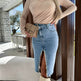 Fashion Solid Front Split Midi Denim Skirt - EX-STOCK Canada