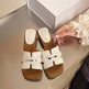 Women's Flat Block Heel Slides, 2026 Summer Outdoor Fashion Woven Slides, Versatile Elegant One-Strap Slippers 