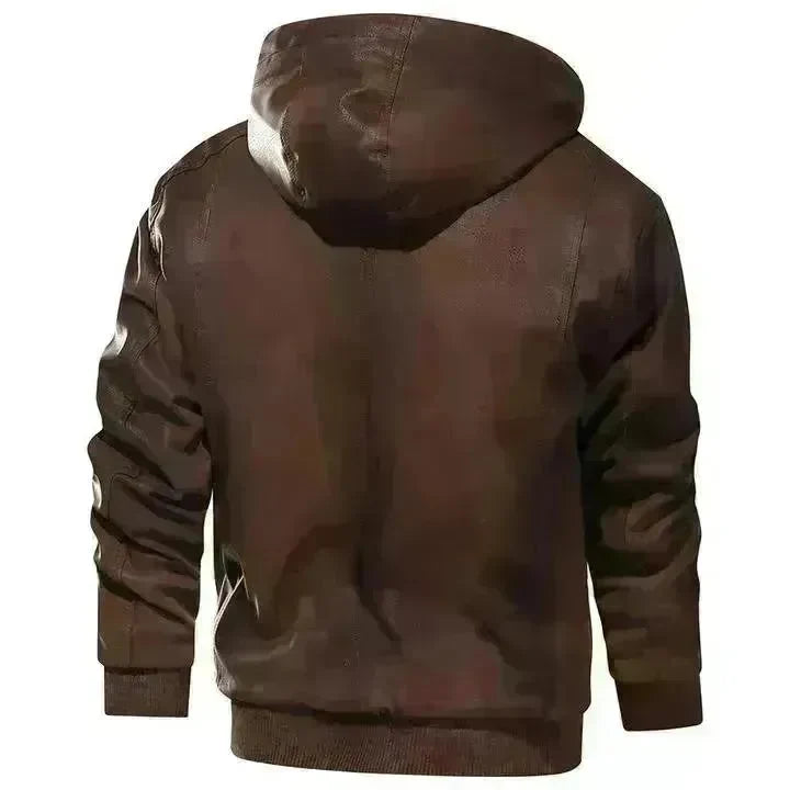 Men's Leather Jacket Men Motorcycle Removable Hood - EX-STOCK CANADA
