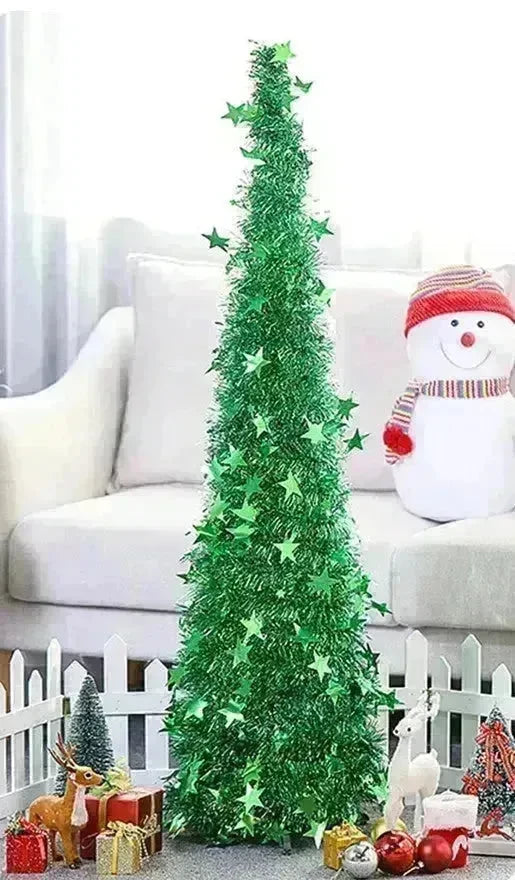 Artificial Tinsel Up Christmas Tree With Stand Gorgeous Collapsible Artificial Christmas Tree For Christmas Decorations - EX-STOCK CANADA