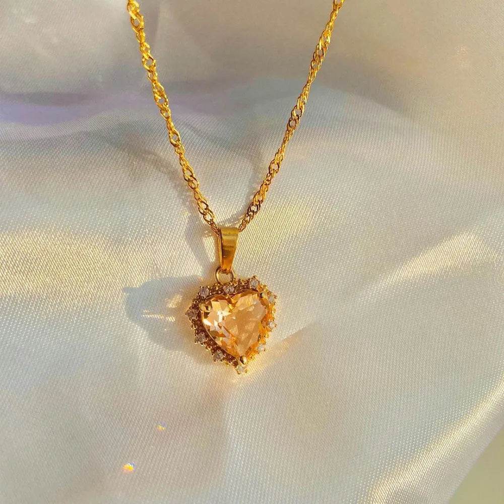 Colorful Rhinestones Heart-shped Necklace Love Gold Clavicle Chain Ins Personalized Jewelry For Women Valentine's Day - EX-STOCK Canada
