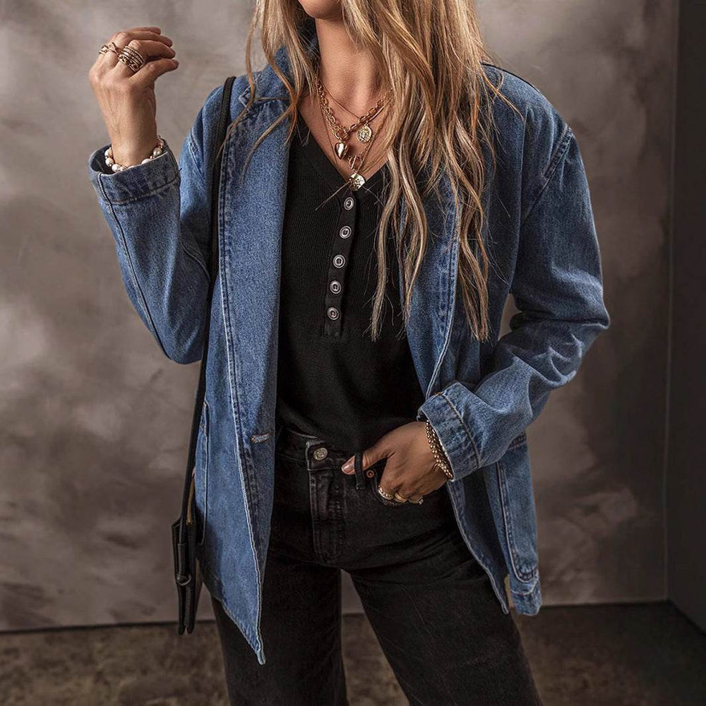 Spring And Autumn New Denim Jacket For Women, Slim Fit, Suit Collar, Solid Color Cardigan, One Button Top, Trendy EX-STOCK Canada 