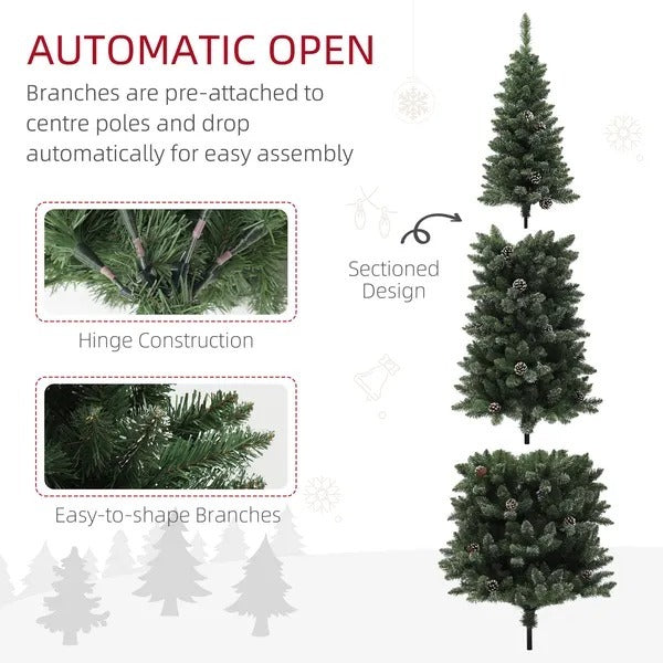 6ft Artificial Pencil Christmas Tree With 618 Branches, Pinecones, Metal Stand, Realistic Xmas Tree For Home EX-STOCK Canada 