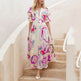 Summer Print Dresses V-neck Button Short Sleeve Midi Dress - EX-STOCK Canada