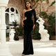 One shoulder cutout Banquet Sheath Velvet Evening Cocktail dress - EX-STOCK CANADA