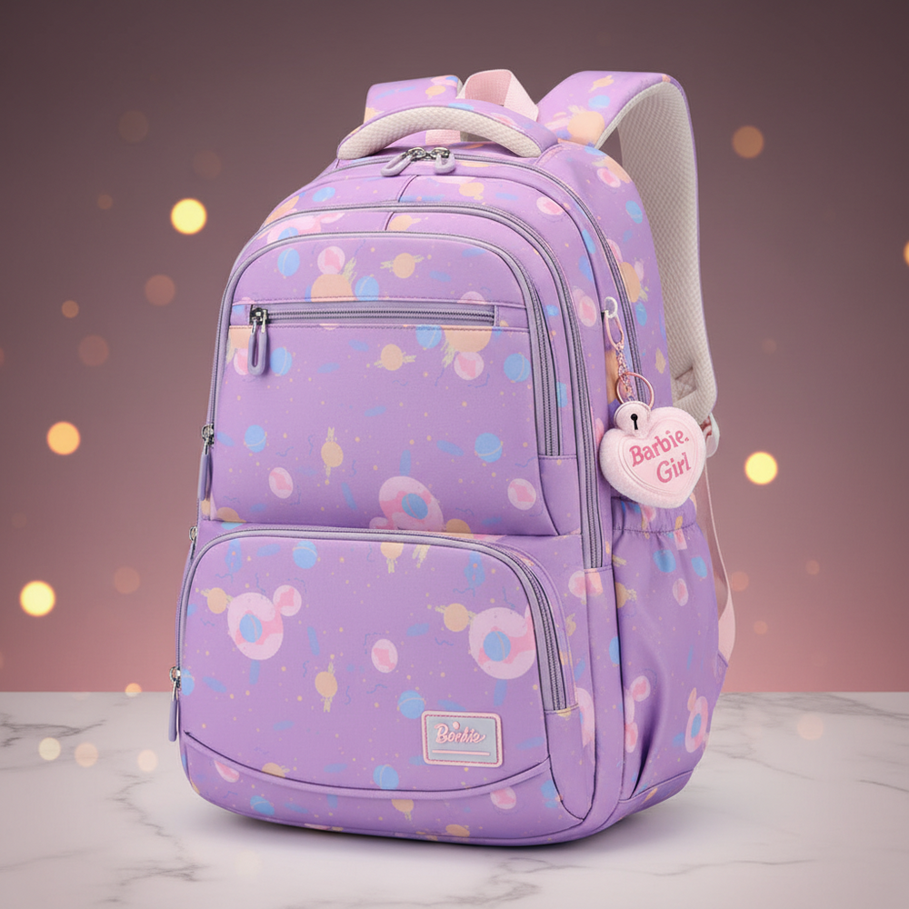 Three-piece Cartoon-print Set Junior High School Backpack Weight-reducing Campus Bag