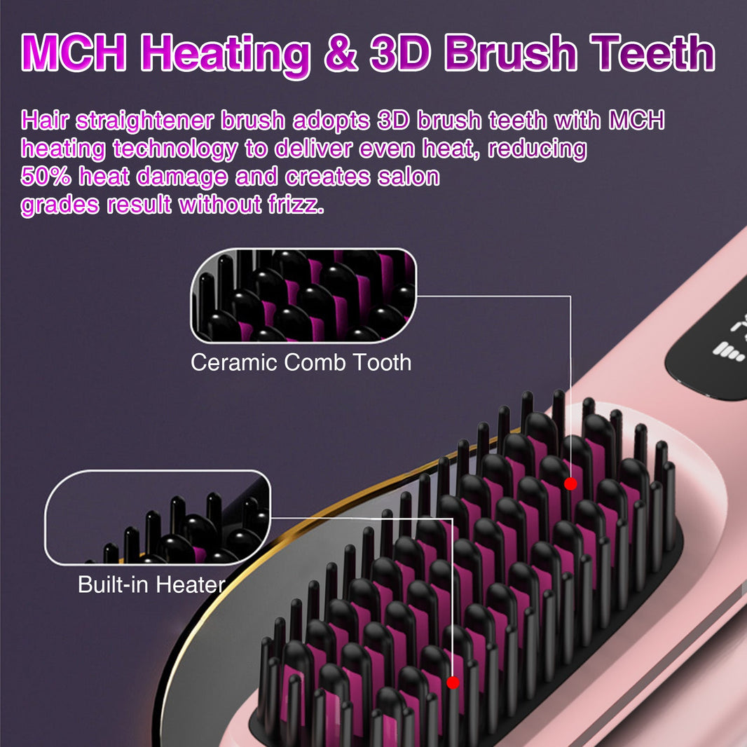 S7 Portable Cordless Hair Straightening Brush With LED Display - Lightweight Mini Negative Ion Hot Brush, USB Rechargeable Women's Travel Essentials Gift, Scald Protection EX-STOCK