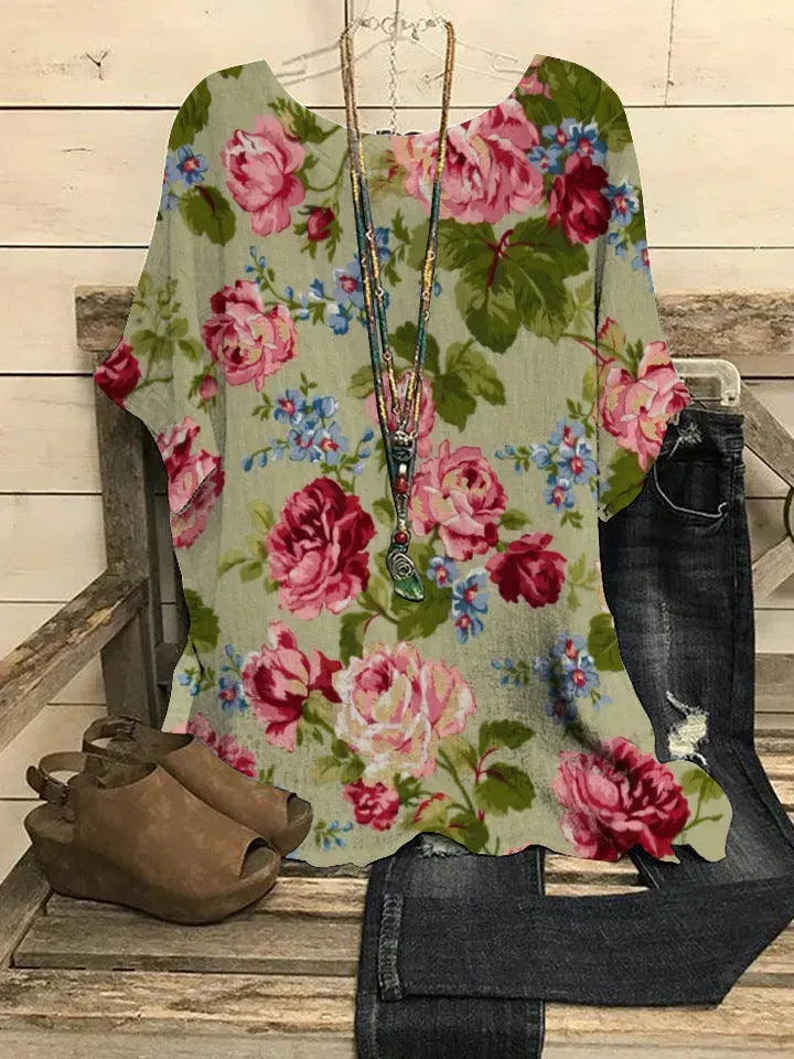 Summer Loose blouse Round Neck Short Sleeve Cotton And Linen Top For Women - EX-STOCK CANADA