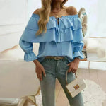 Stylish Casual Evening Top for Women Off-shoulder Bishop  Long Sleeve Top - EX-STOCK CANADA