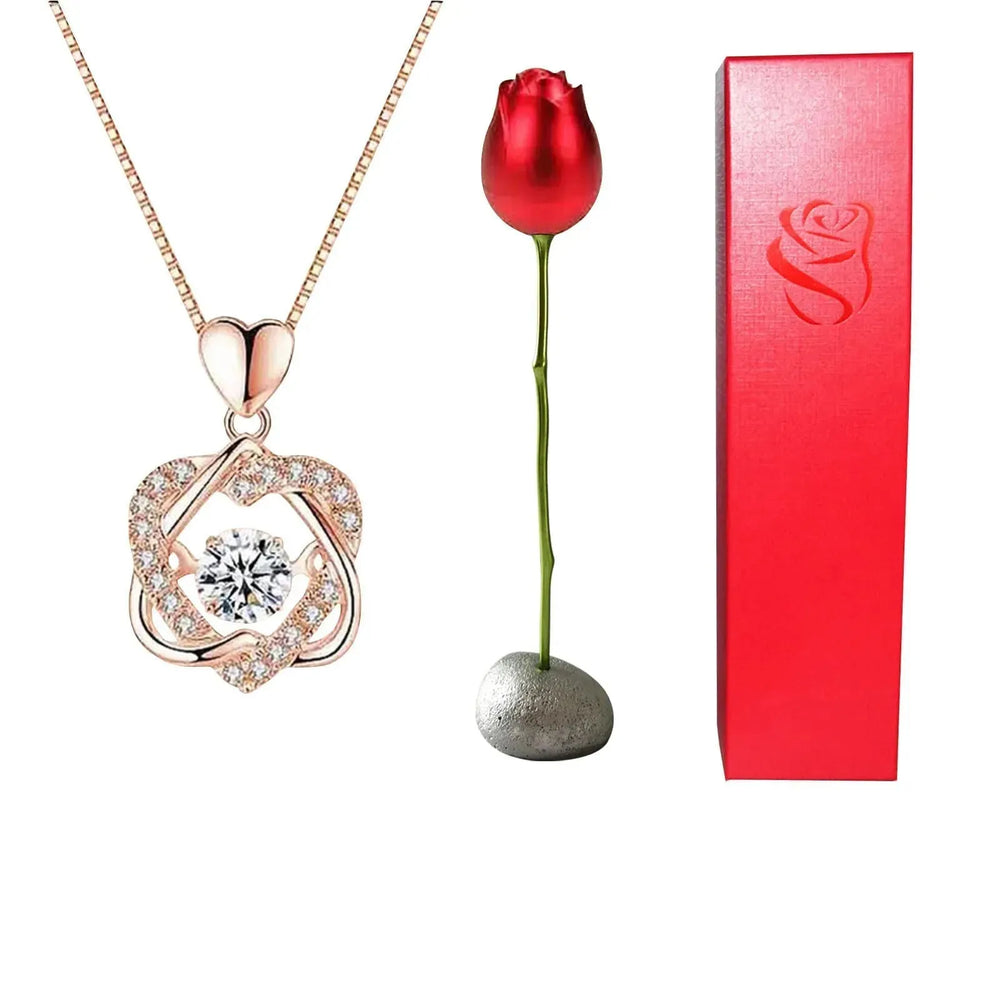 Valentines Day Gift Heart Shaped Blue Purple Crystal Diamond Pendant Rose Head Necklace - EX-STOCK CANADA