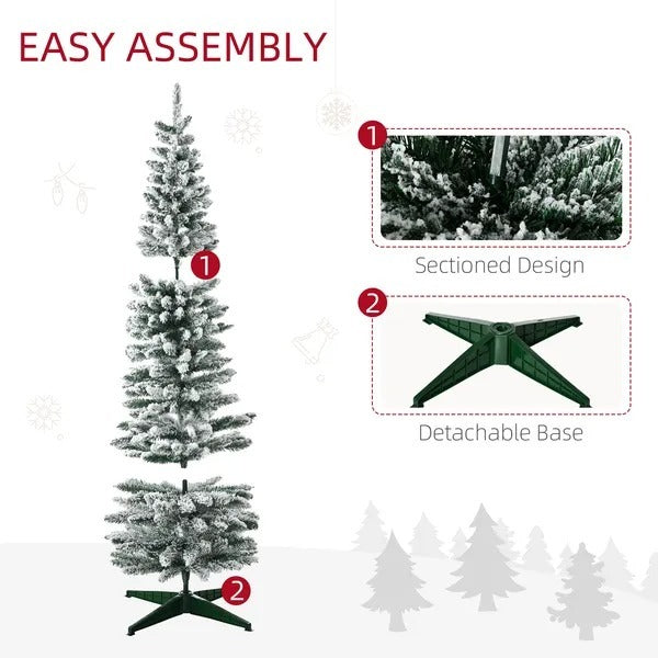6ft Tall Pencil Artificial Christmas Tree, Holiday Decor With Snow Flocked Branches, Green EX-STOCK Canada 