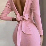 European And American Cross-border Bow Halter Long Sleeve Mini Dress - EX-STOCK Canada