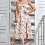 Spring Summer Sleeveless Floral Bohemian Corset flow Slit Midi Dress - EX-STOCK Canada