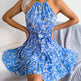 Spring Summer European And American Mini Tie belt summer Sundress Floral Halter neck dress - EX-STOCK CANADA