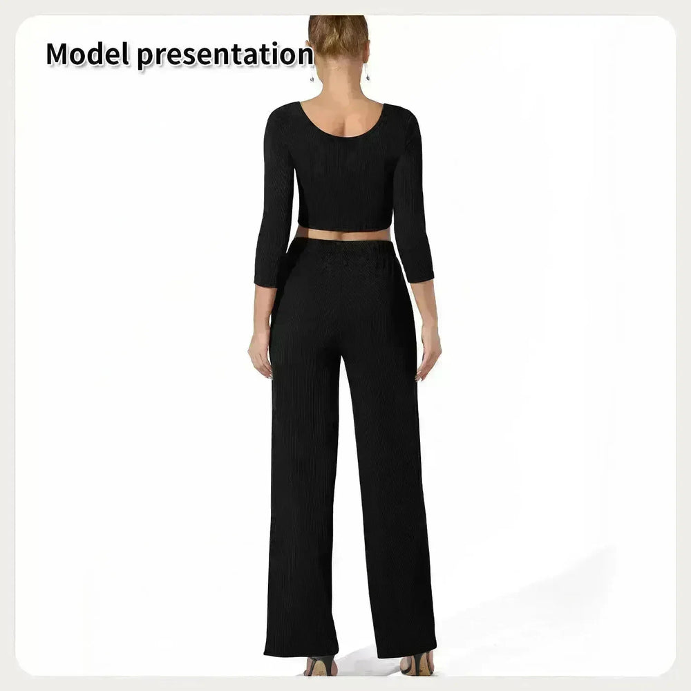 Women Fashion Casual Matching 2pcs set Long Sleeve Crop top and Pant set - EX-STOCK CANADA