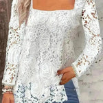 Fashionable Evening Top for Women Square Neck Long Sleeve Lace top Long Top for Women - EX-STOCK CANADA