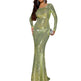 Slim Fit  Long Sleeve Backless Party dress Sequined Evening Dress - EX-STOCK CANADA