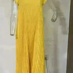 Women Summer Pleated Maxi Dress Casual Short Sleeve Crewneck Flowy Swing Long Dress with Pockets - EX-STOCK CANADA