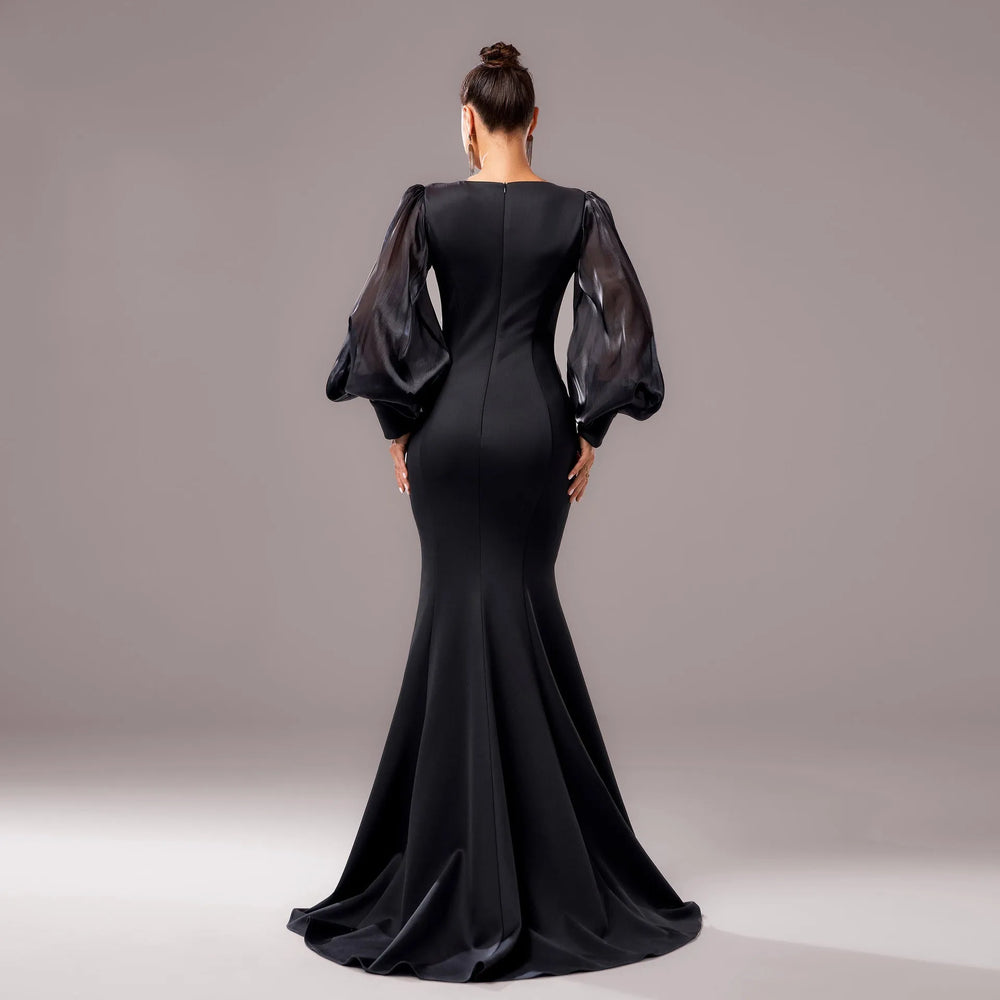 Lantern Sleeve Banquet Applique Sheath Fishtail Mermaid Dress - EX-STOCK CANADA