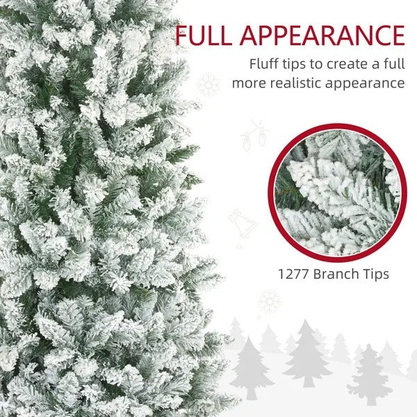 9ft Pencil Christmas Tree, Flocked Tree With 1277 Branch Tips And Metal Base For Home, Indoor, Holiday EX-STOCK Canada 